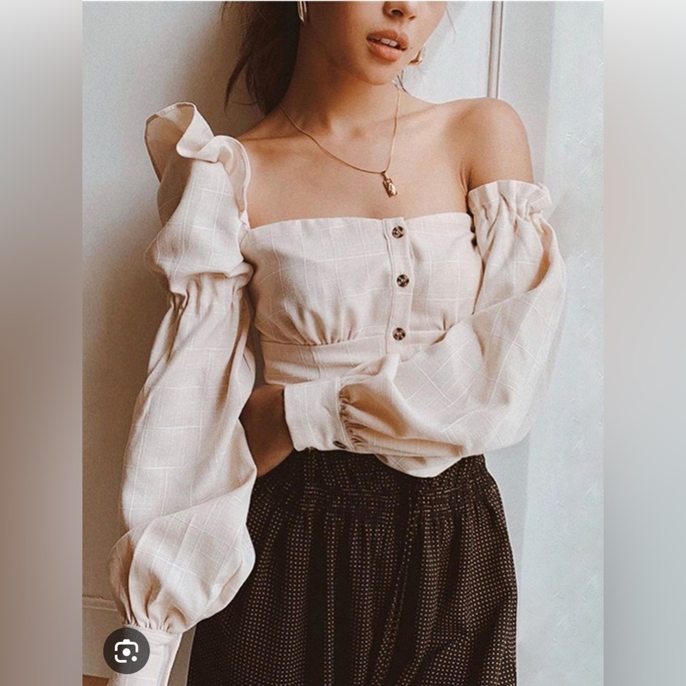 Song of Style Cream Emery Button-Down Blouse Off the Shoulder | M